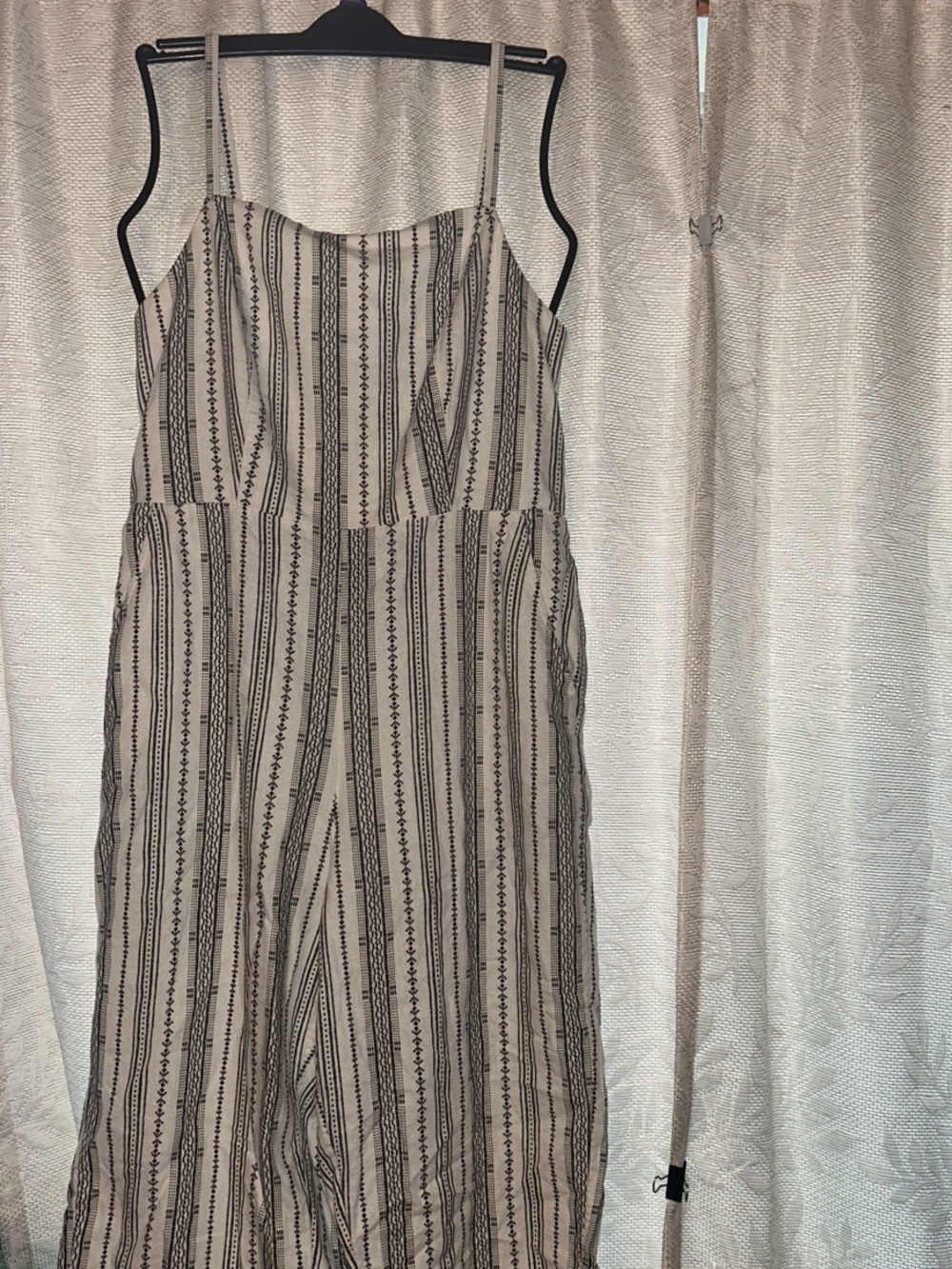 Old Navy Cream and Black Striped Spaghetti-Strap Jumpsuit